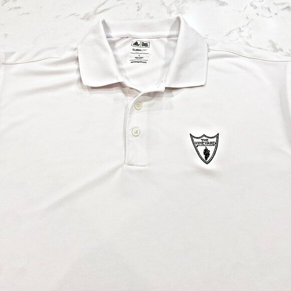 Adidas Mens Climalite Golf Polo Shirt White The Vineyard Logo Short Sleeves L - Picture 2 of 11